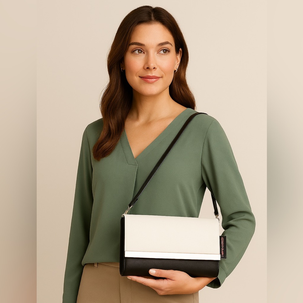 No Boundaries Black & White Color Block Bar Clutch — NWT
